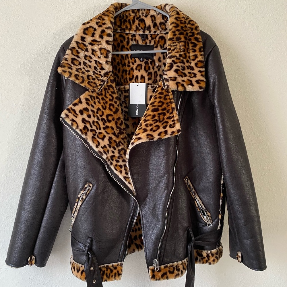 Fashion Nova Leopard print Moto Jacket
